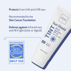 Obagi Sun Shield tinted sunscreen packaging emphasizing SPF 50 broad spectrum protection for daily wear.
