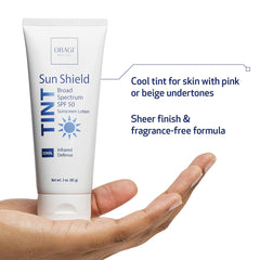 Obagi Sun Shield tinted sunscreen dispensing top shows easy application and lightweight feel.