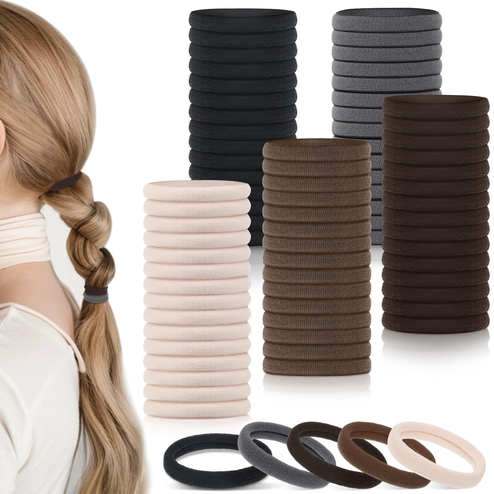 Obeoby 100pcs neutral color hair ties pack for versatile outfit matching
