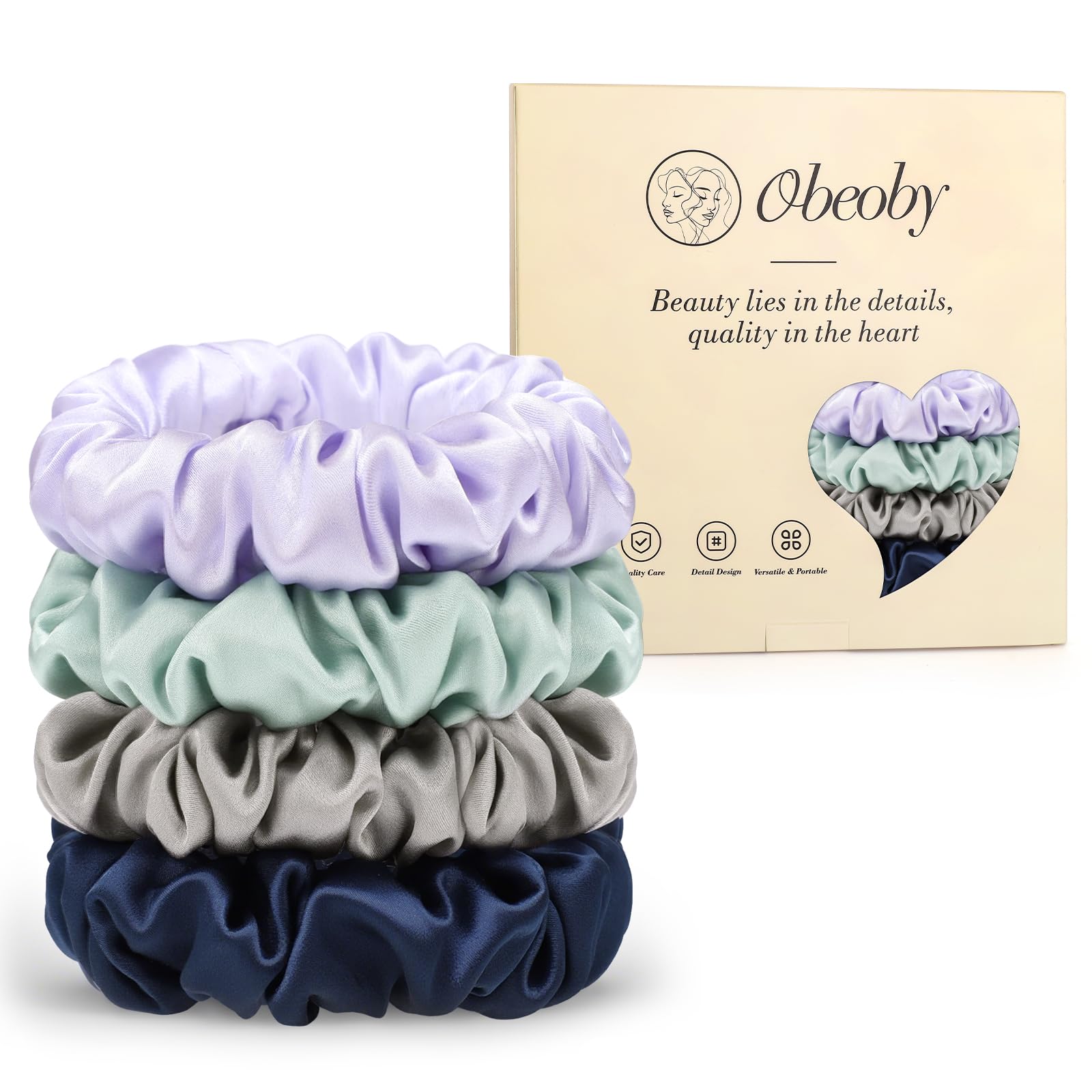 obeoby mulberry silk hair scrunchie blue-purple closeup, smooth texture reduces hair friction