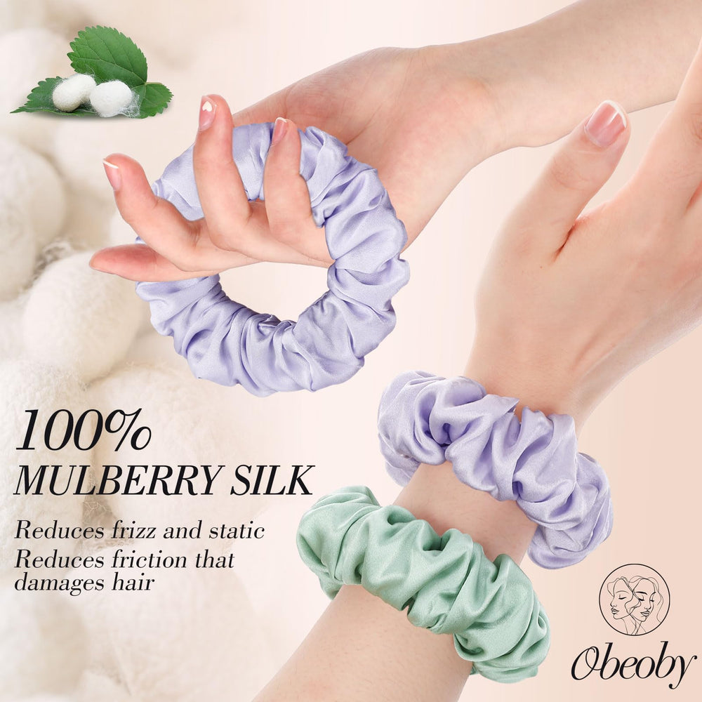 obeoby mulberry silk hair scrunchie worn on wrist, versatile accessory with gentle grip