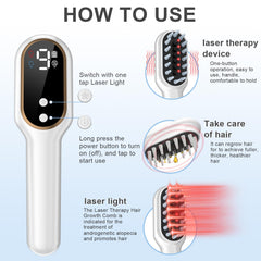 Obiredk Laser Hair Growth Comb in use on scalp illustrates focused laser for potential hair growth support.