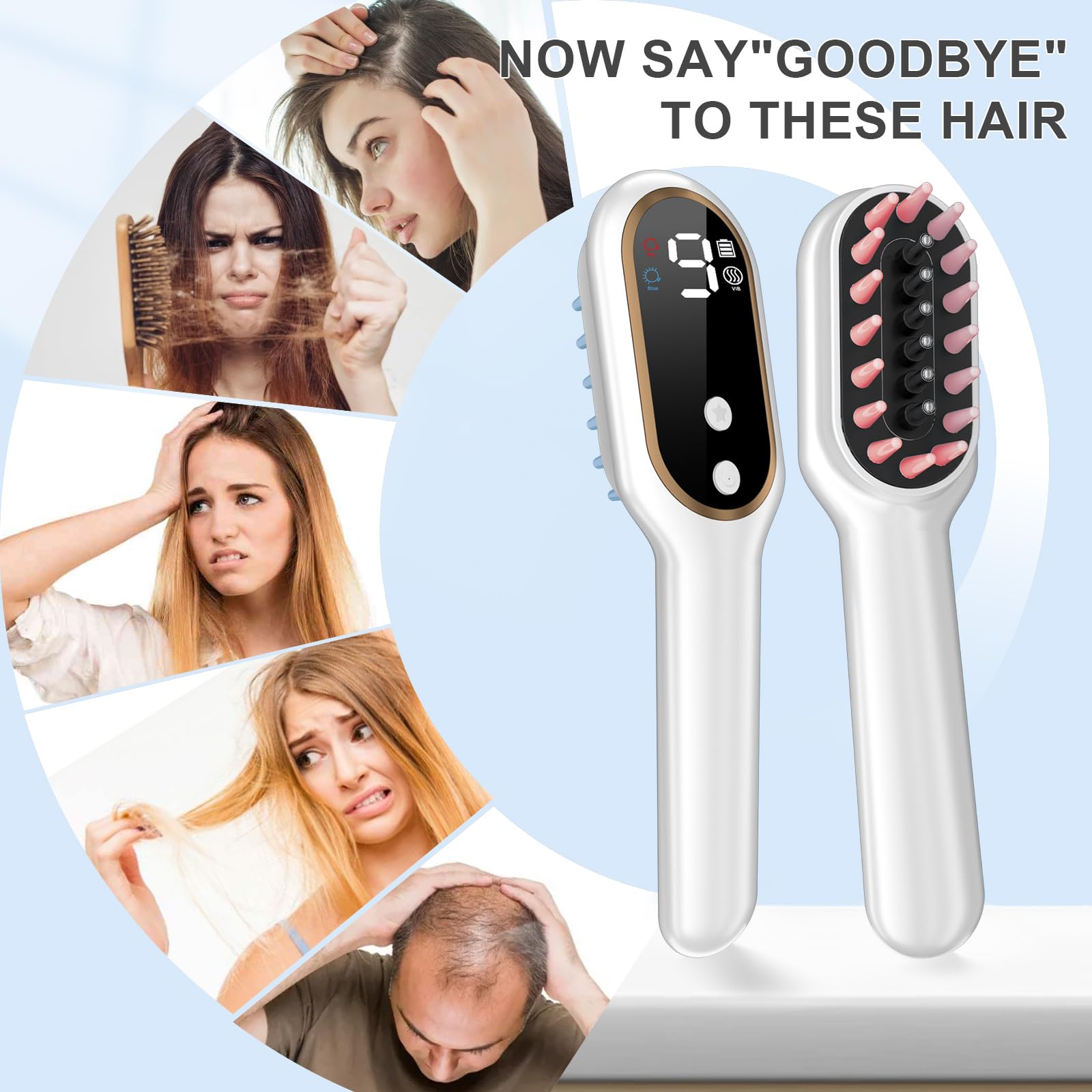 Obiredk Laser Hair Growth Comb one-button operation image emphasizes simple controls.