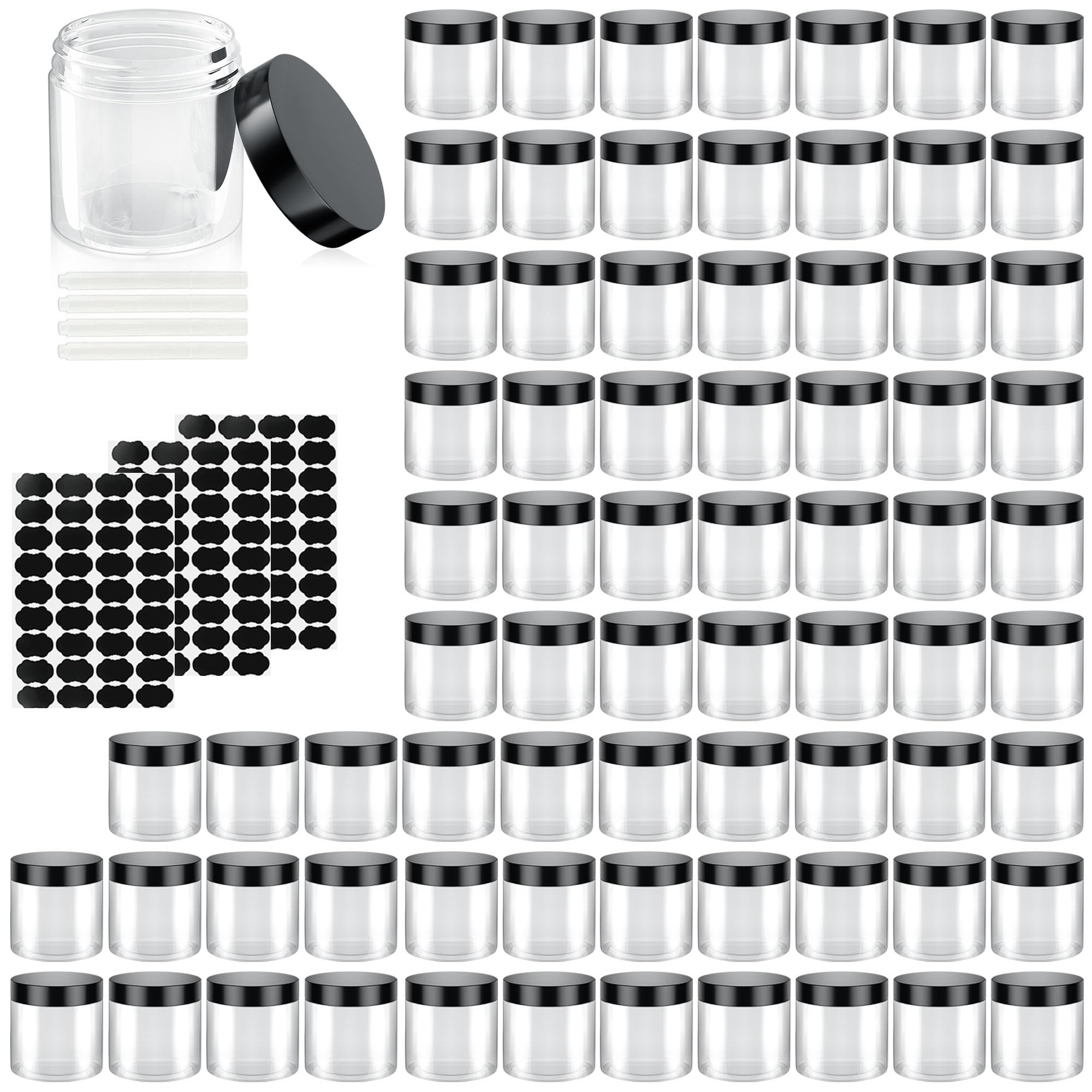 OBKJJ 60-pack clear 4oz containers with lids, travel-friendly leakproof design for cosmetics.
