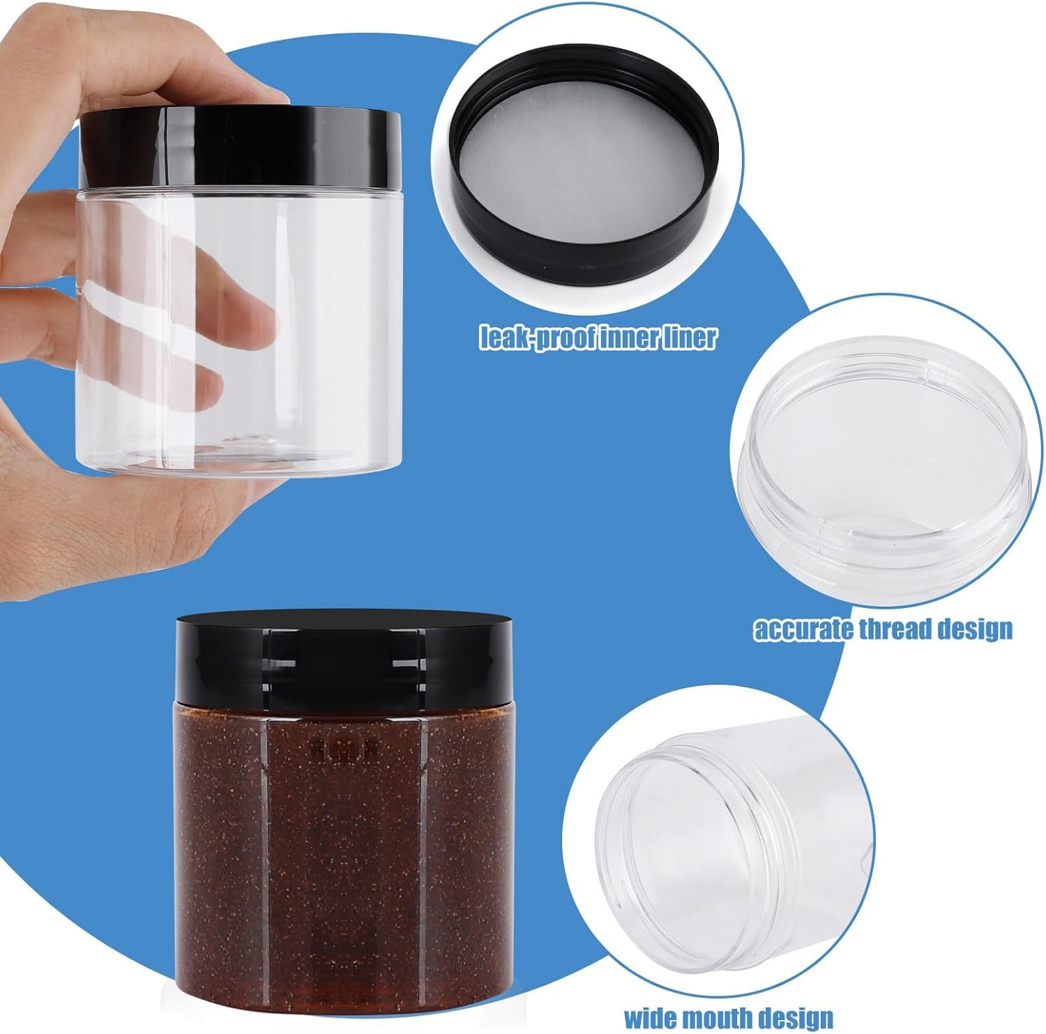 OBKJJ wide-mouth jars facilitate effortless filling and refilling.