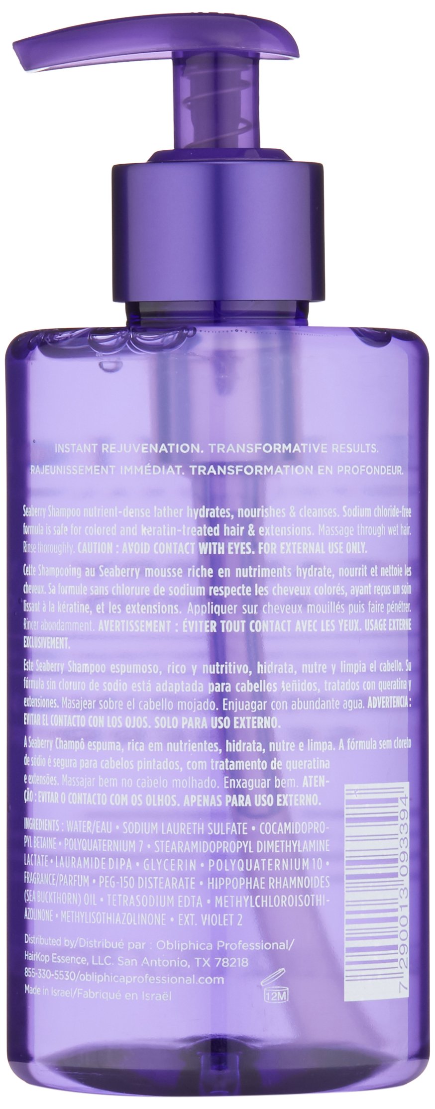 Obliphica Professional Seaberry Shampoo lather demonstrates cleansing and moisture for healthier-looking hair.