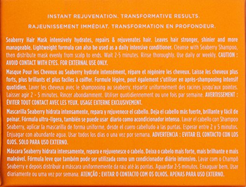 Obliphica Seaberry Hair Mask application steps illustrated for easy routine.