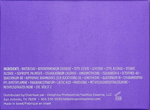 Obliphica Seaberry Hair Mask bottle-back label explains usage and benefits for scalp care