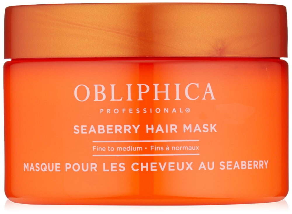 Obliphica Seaberry Hair Mask packaging highlights premium conditioning for scalp care.