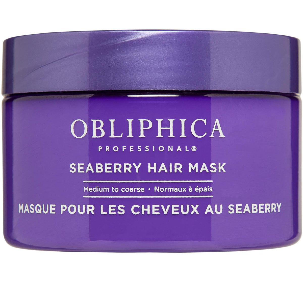 Obliphica Seaberry Hair Mask tub open shows rich conditioning formula for moisture