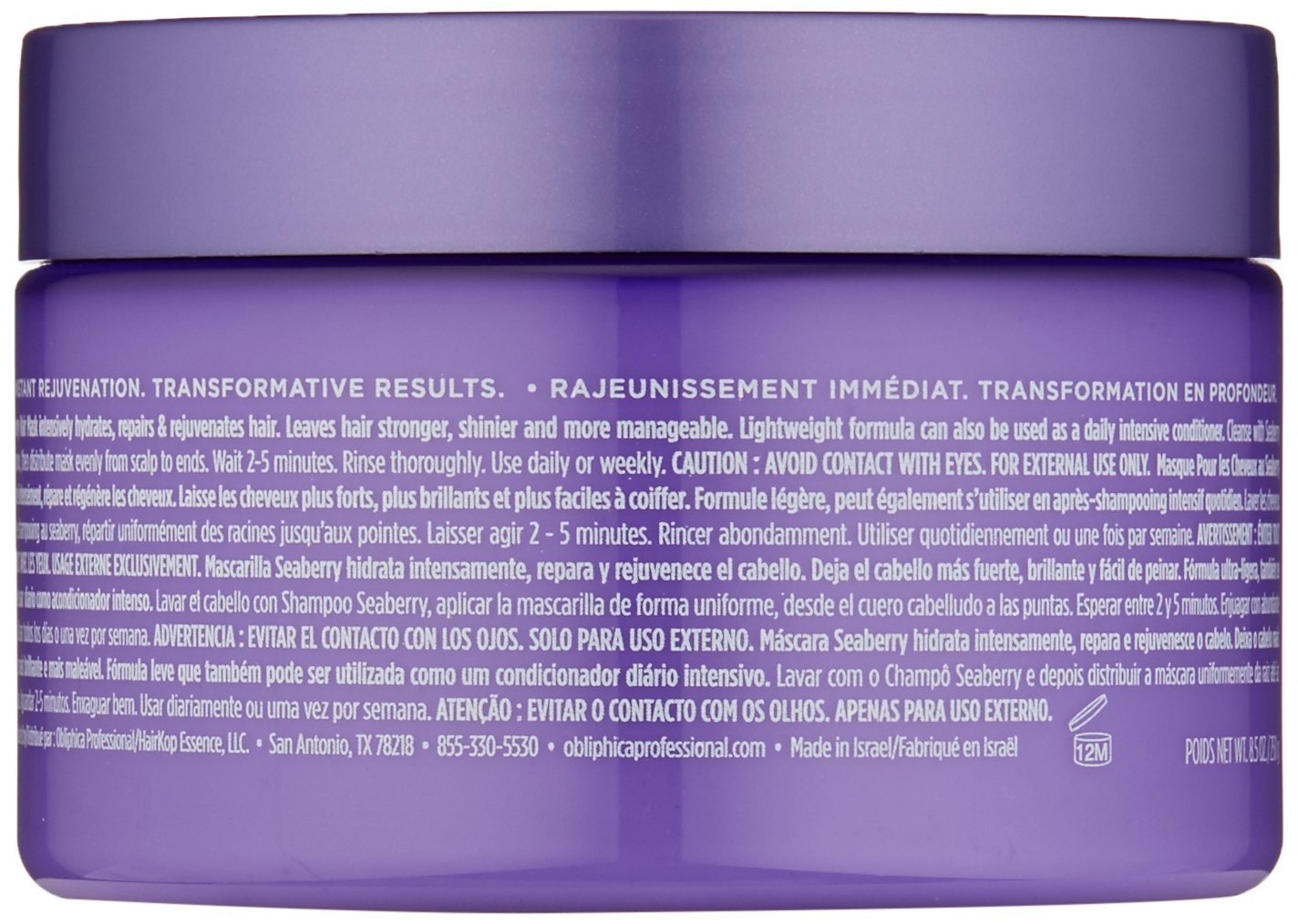 Obliphica Seaberry Hair Mask vitamin complex supports healthier, shinier hair