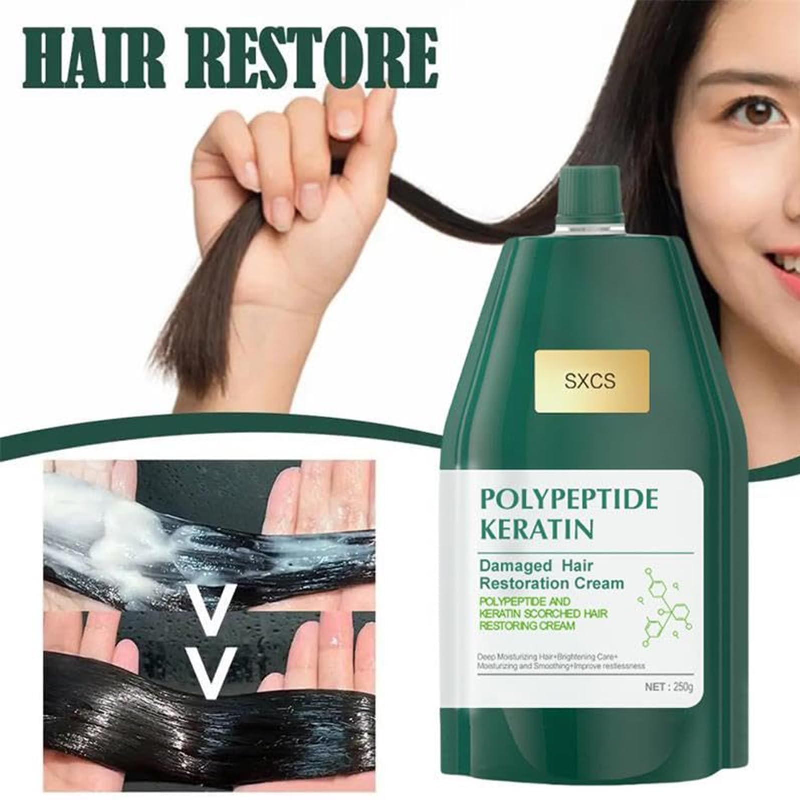 OBRADOYA mask repairs damaged hair with visible shine and softness.