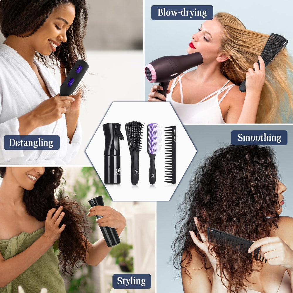 O BRUSHZOO anti-static rubber pads minimize frizz during detangling.