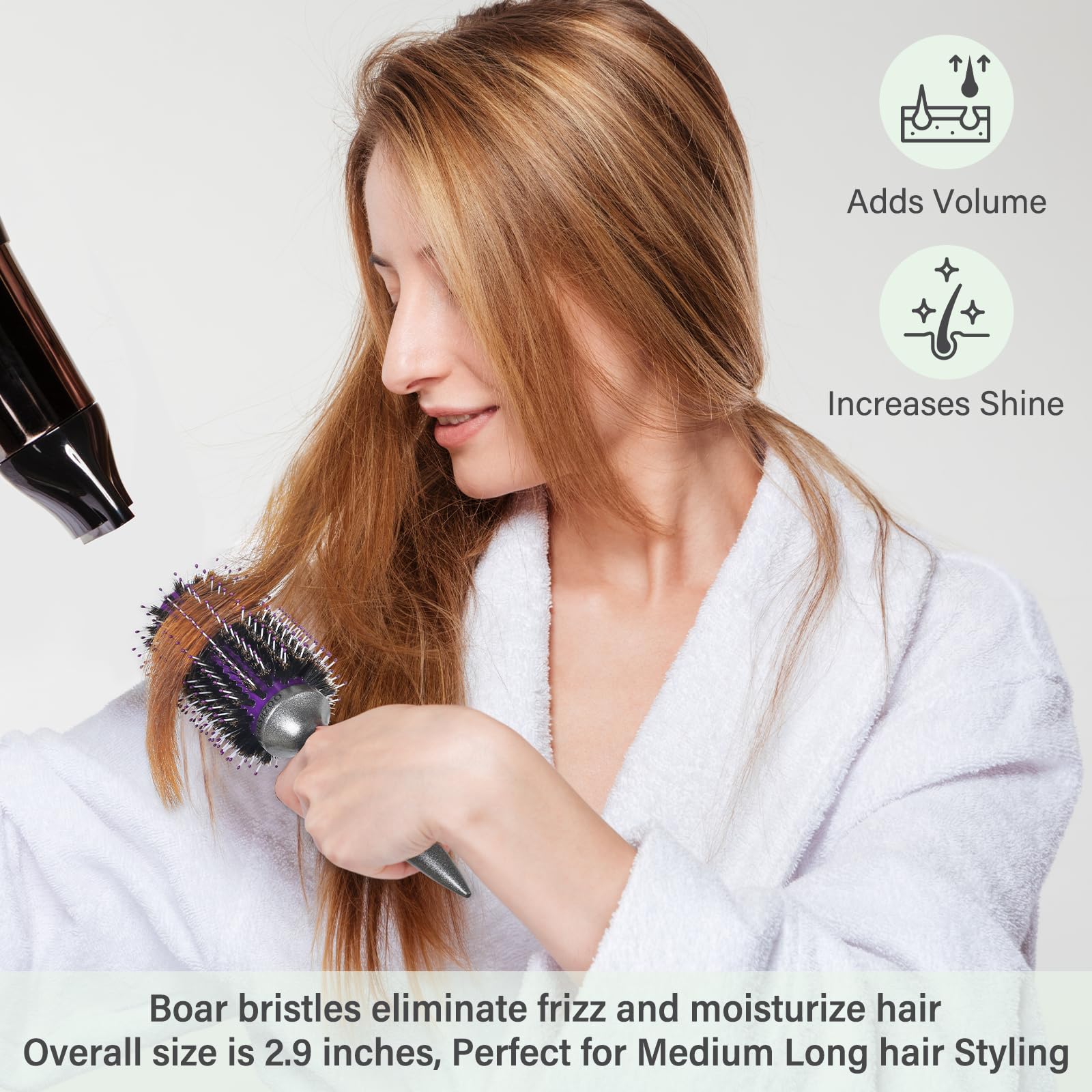 O BRUSHZOO beechwood ergonomic handle provides comfortable grip during styling.