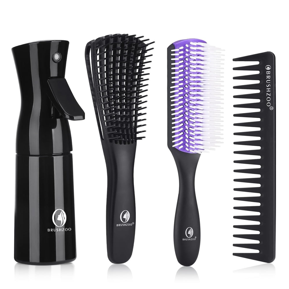 O BRUSHZOO detangling brush for curly hair with curved bristles for easy detangling.