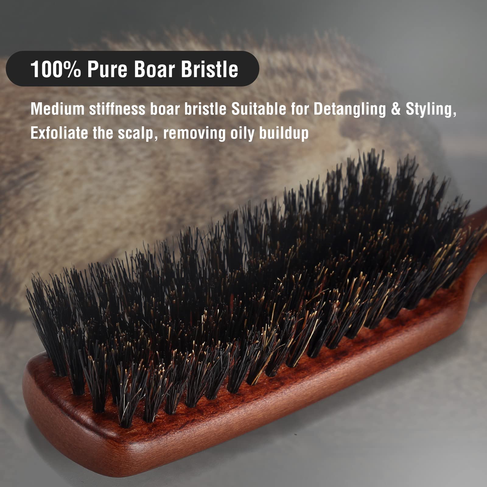 O BRUSHZOO detangling hair brush eases knots for quick styling.