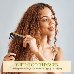 OBW bamboo wide tooth comb Bakelite-core detail emphasizes durability and heat resistance