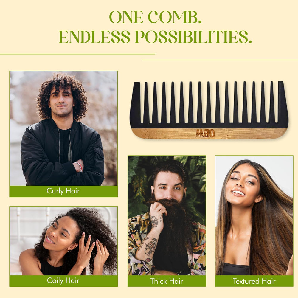 OBW bamboo wide tooth comb teeth close-up showing wide spacing for thick curls detangling