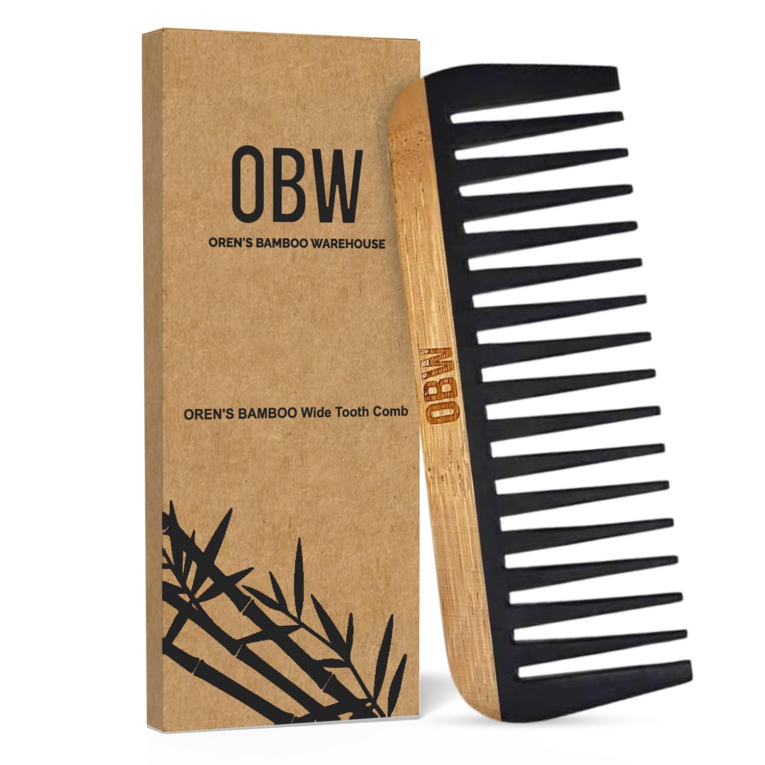 OBW bamboo wide tooth comb top view for travel-ready detangling