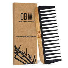 OBW bamboo wide tooth comb top view for travel-ready detangling