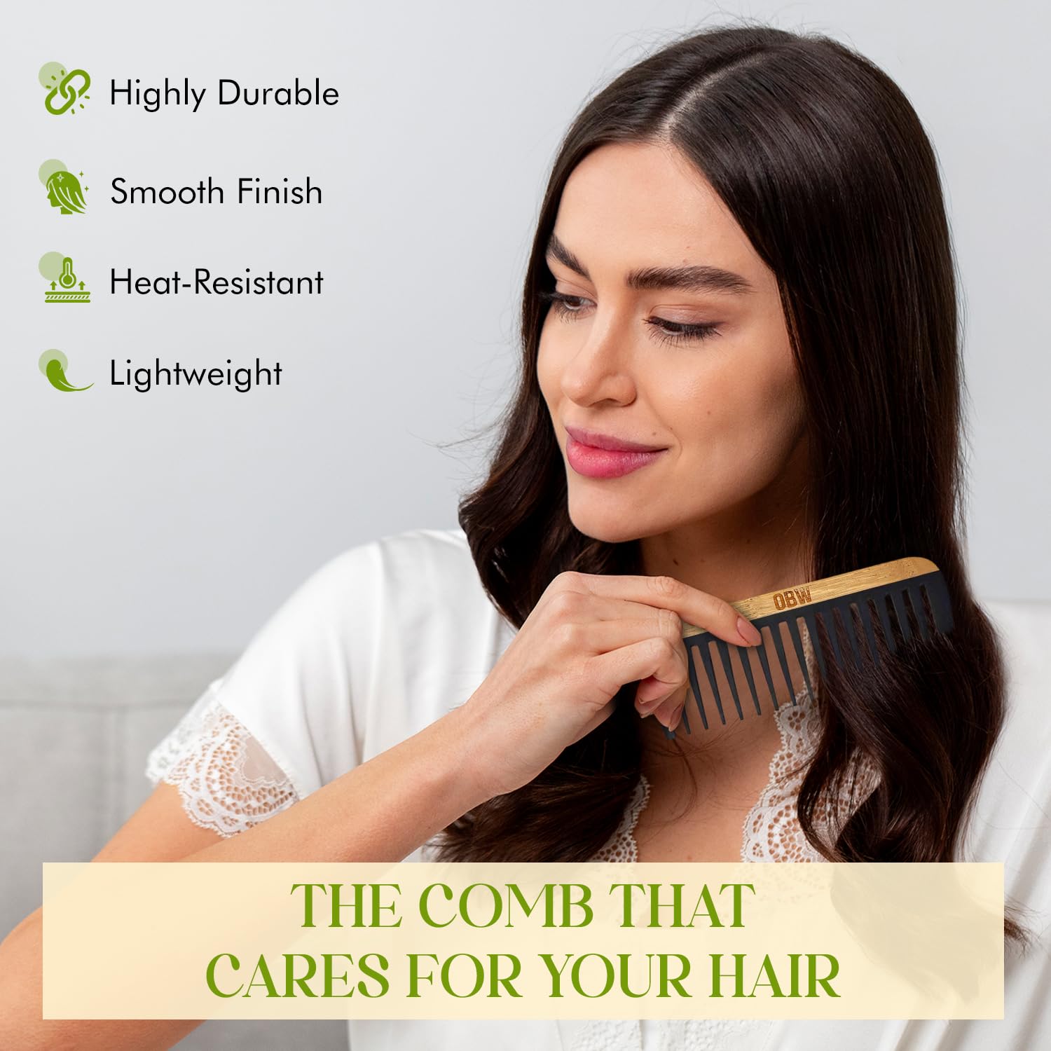 OBW bamboo wide tooth comb unisex design for daily use by men and women