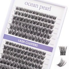 Ocean Pearl Lash Clusters tray closeup highlights 144 pcs for customizable natural-to-dramatic lash looks