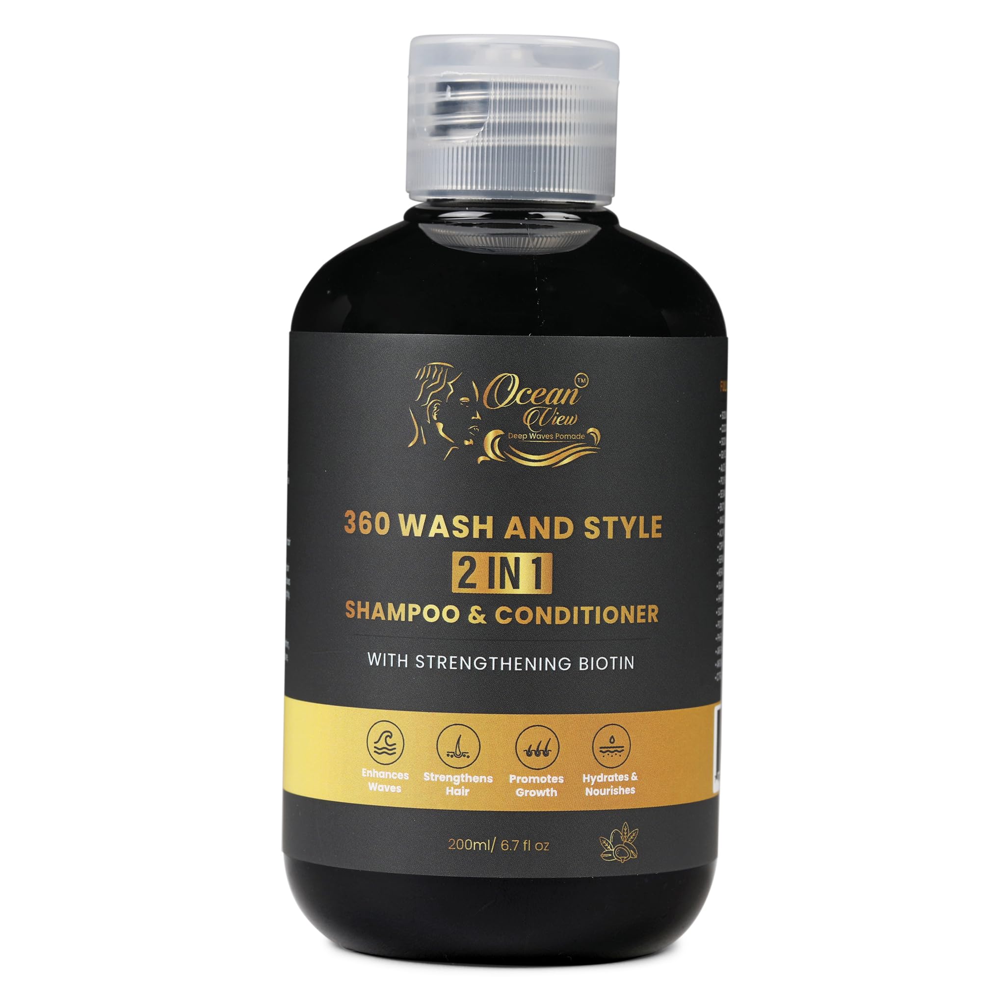 Ocean View Deep Waves Pomade bottle pour showcases hydrating cleanse for defined, salon-like waves.