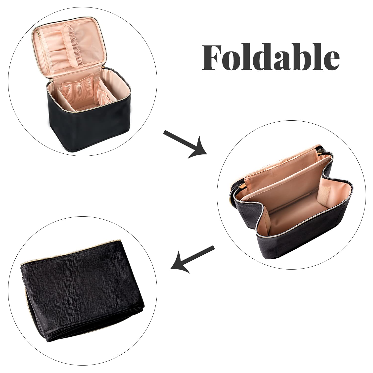 OCHEAL black travel makeup bag close-up showing durable fabric and zipper