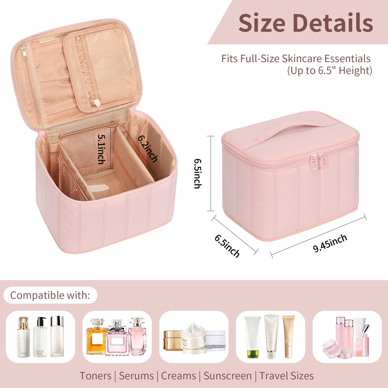 OCHEAL pink cosmetic bag adds style while organizing skincare items.