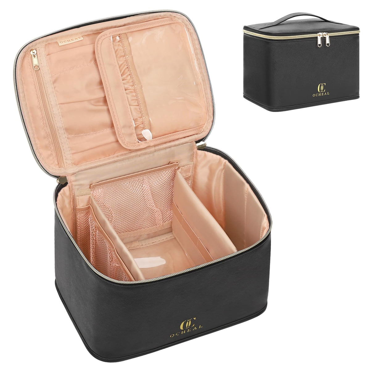 OCHEAL travel makeup bag front view showing ample storage for cosmetics on the go