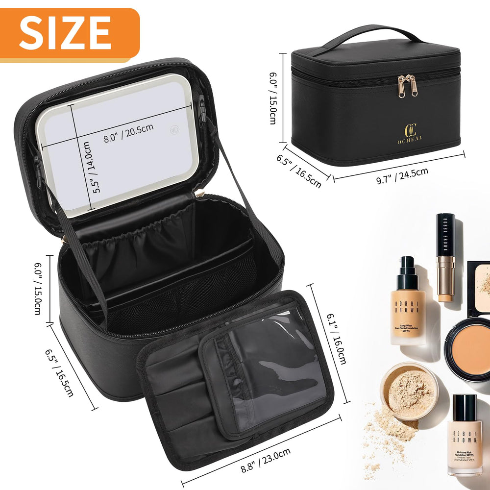 OCHEAL makeup bag dimensions 9.4 by 6.5 by 4.7 inches fits travel