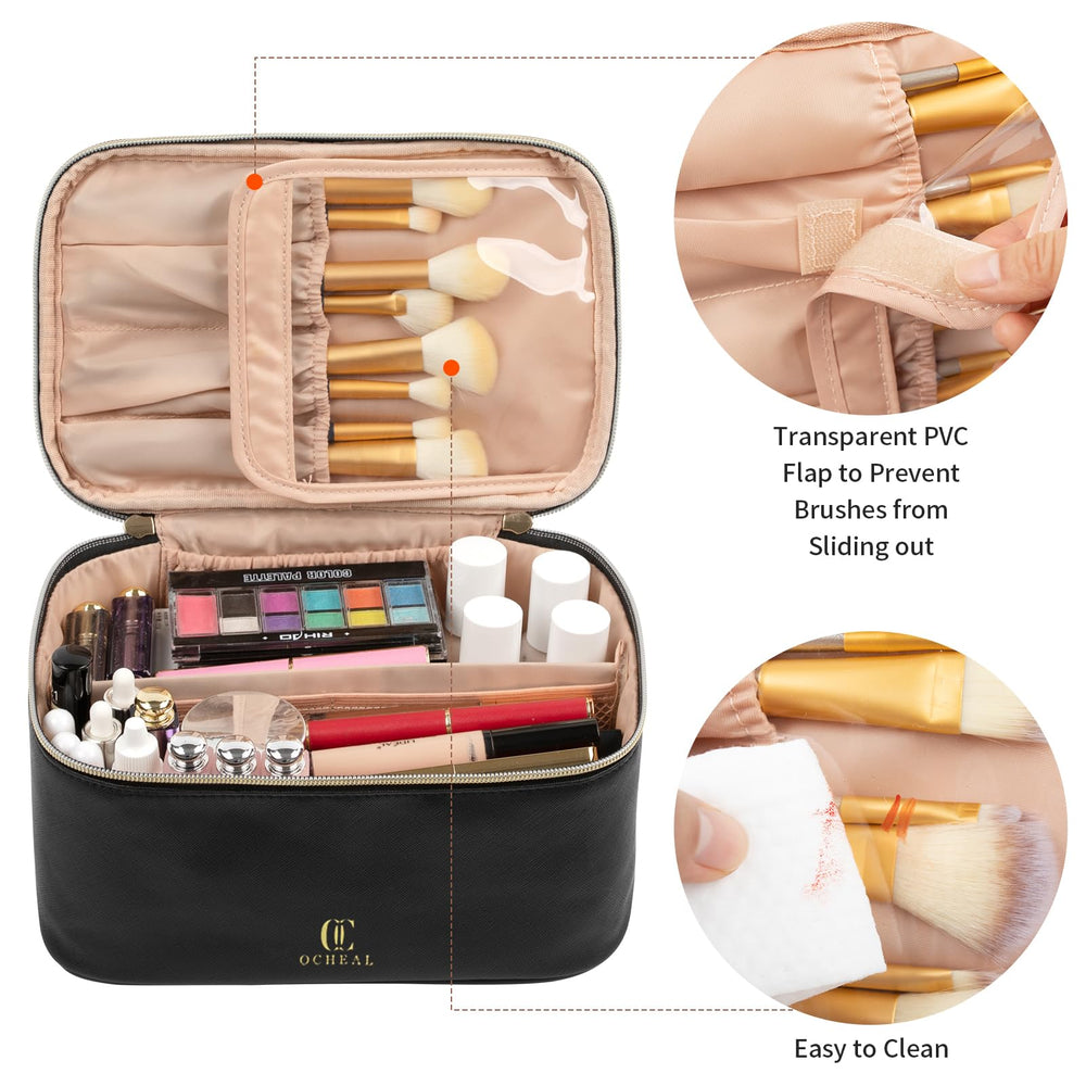 OCHEAL makeup bag front view reveals large capacity for cosmetics.