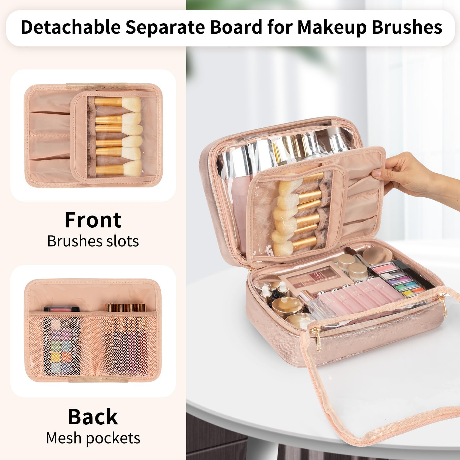 OCHEAL makeup bag full capacity shows space for full-size cosmetics