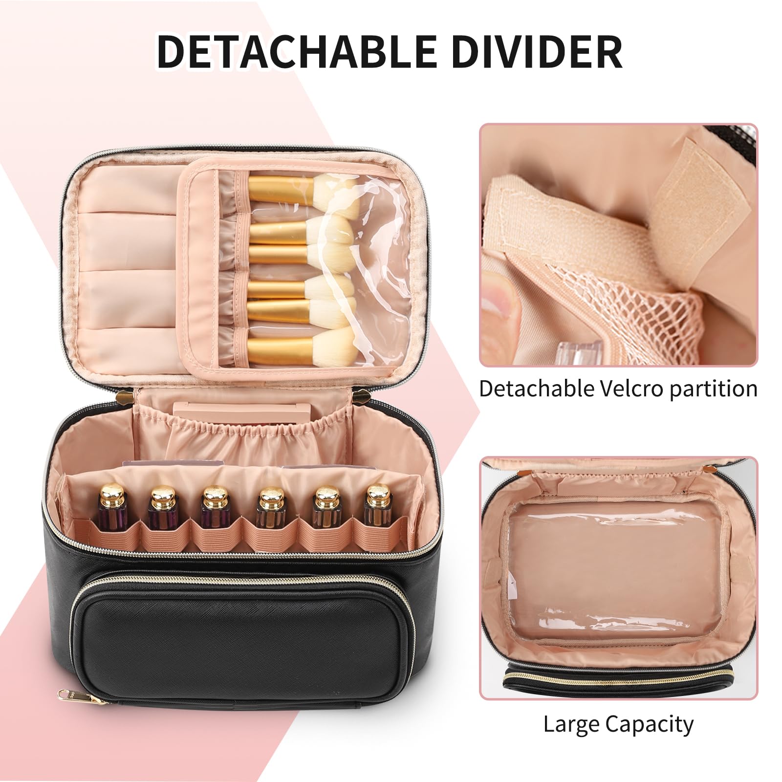 OCHEAL makeup bag interior divider keeps cosmetics neatly separated during travel