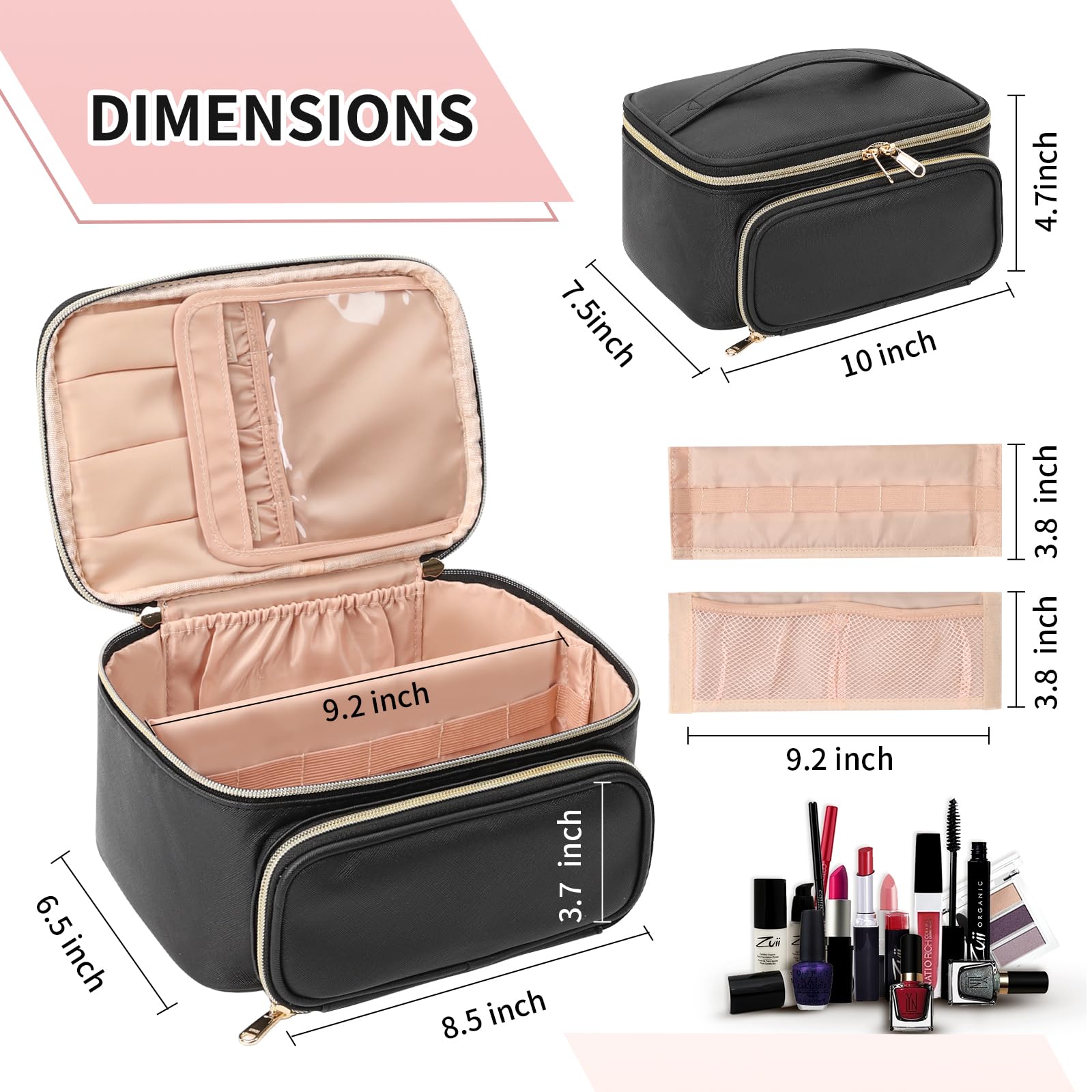 OCHEAL makeup bag leather handle provides comfortable carrying on mornings