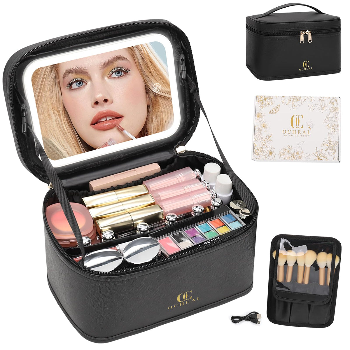 OCHEAL makeup bag with LED mirror for on-the-go makeup applications
