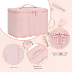 OCHEAL travel makeup bag with divider keeps cosmetics separated.