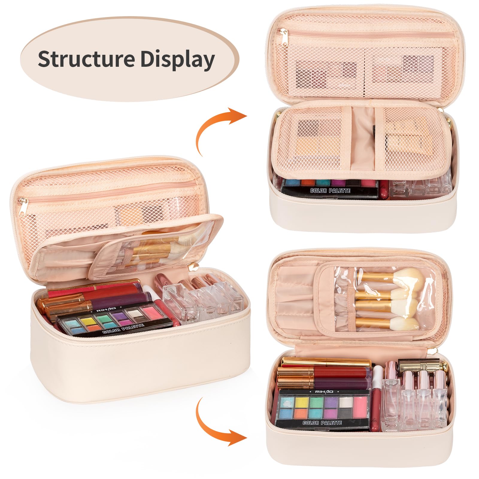OCHEAL makeup brush compartment with protective cover keeps brushes safe during travel
