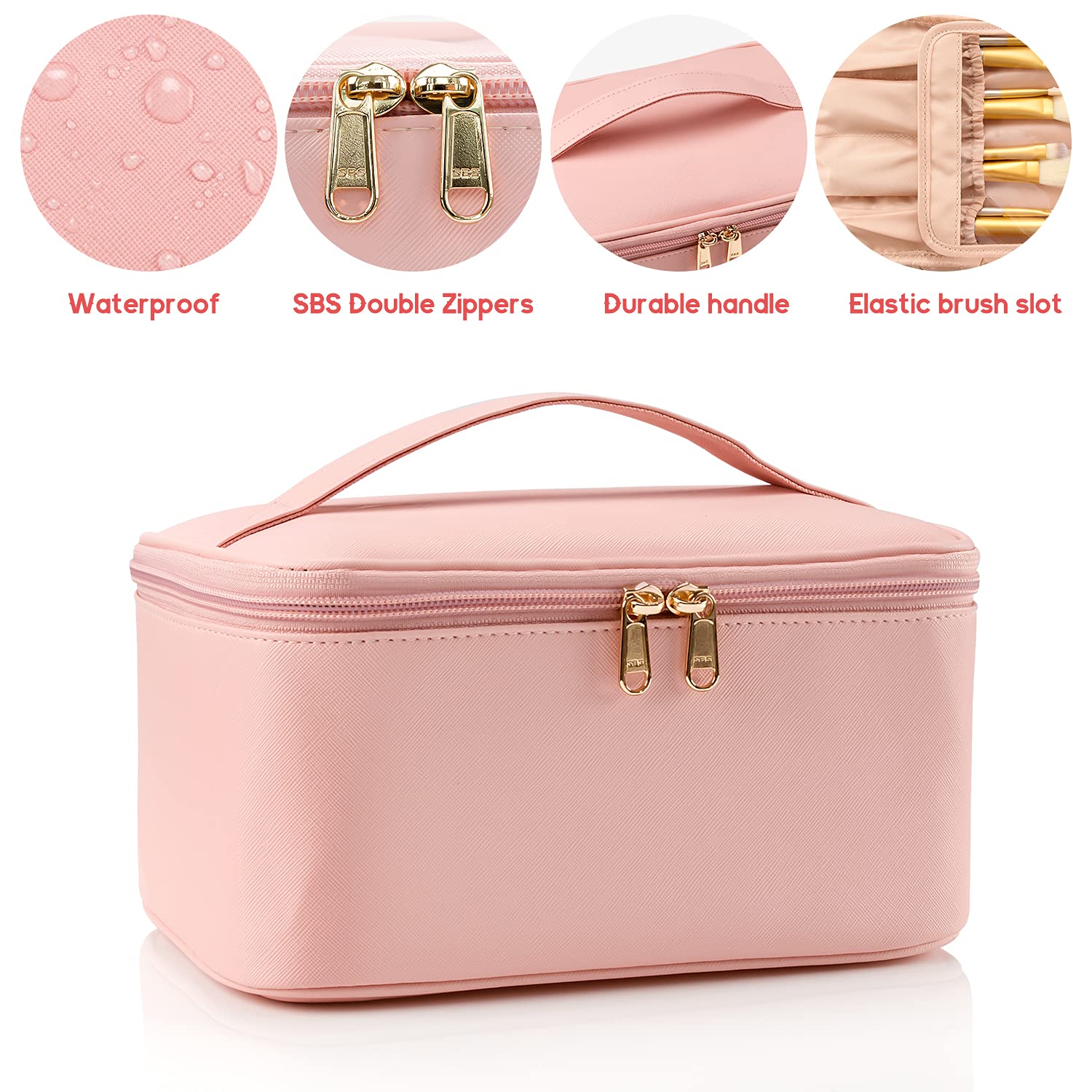 OCHEAL makeup bag with flexible dividers for organized cosmetics during travel.