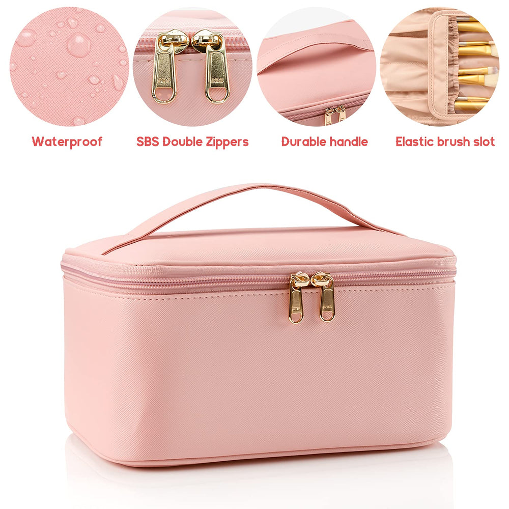 OCHEAL makeup bag with flexible dividers for organized cosmetics during travel.