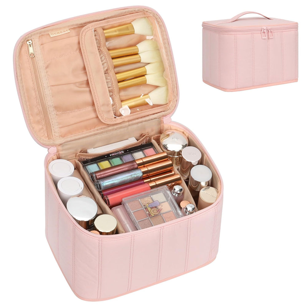 OCHEAL travel cosmetic bag with separate compartments for easy packing.