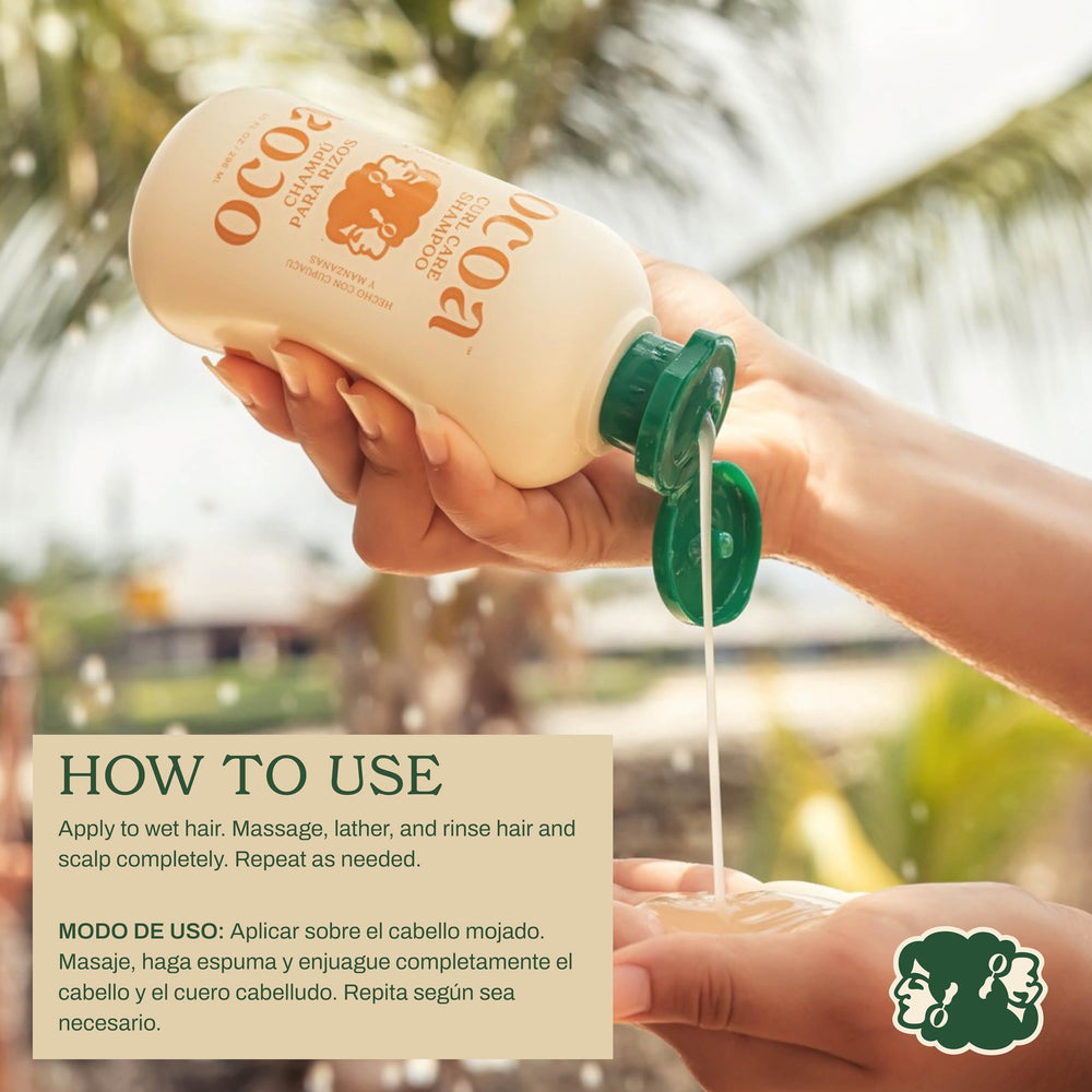 OCOA Curl Care Shampoo bottle shows creamy sulfate-free formula for scalp-friendly cleansing