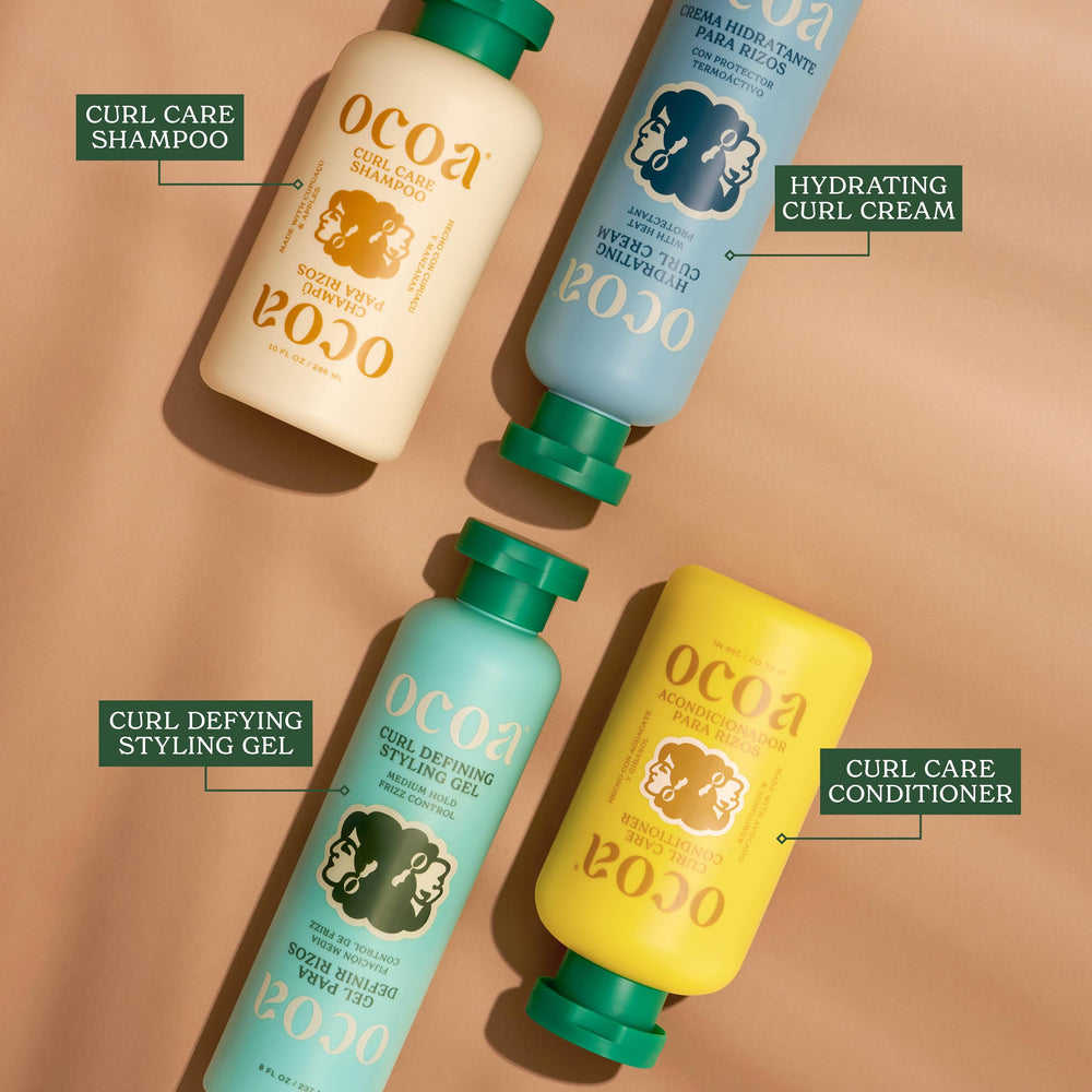OCOA Curl Care Shampoo ingredient scene features sea moss and nettle for scalp balance