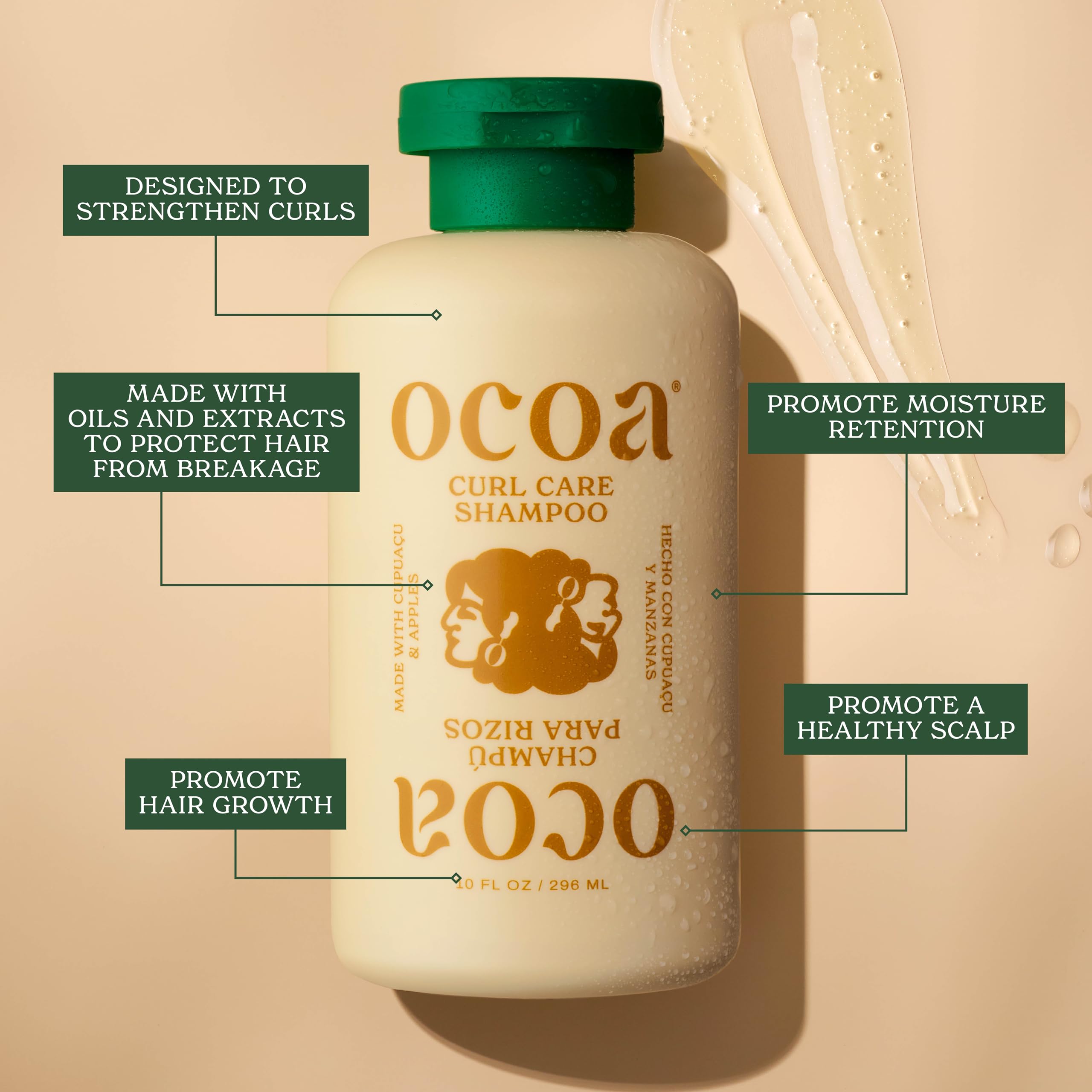 OCOA Curl Care Shampoo on a shelf displaying natural ingredients for scalp care