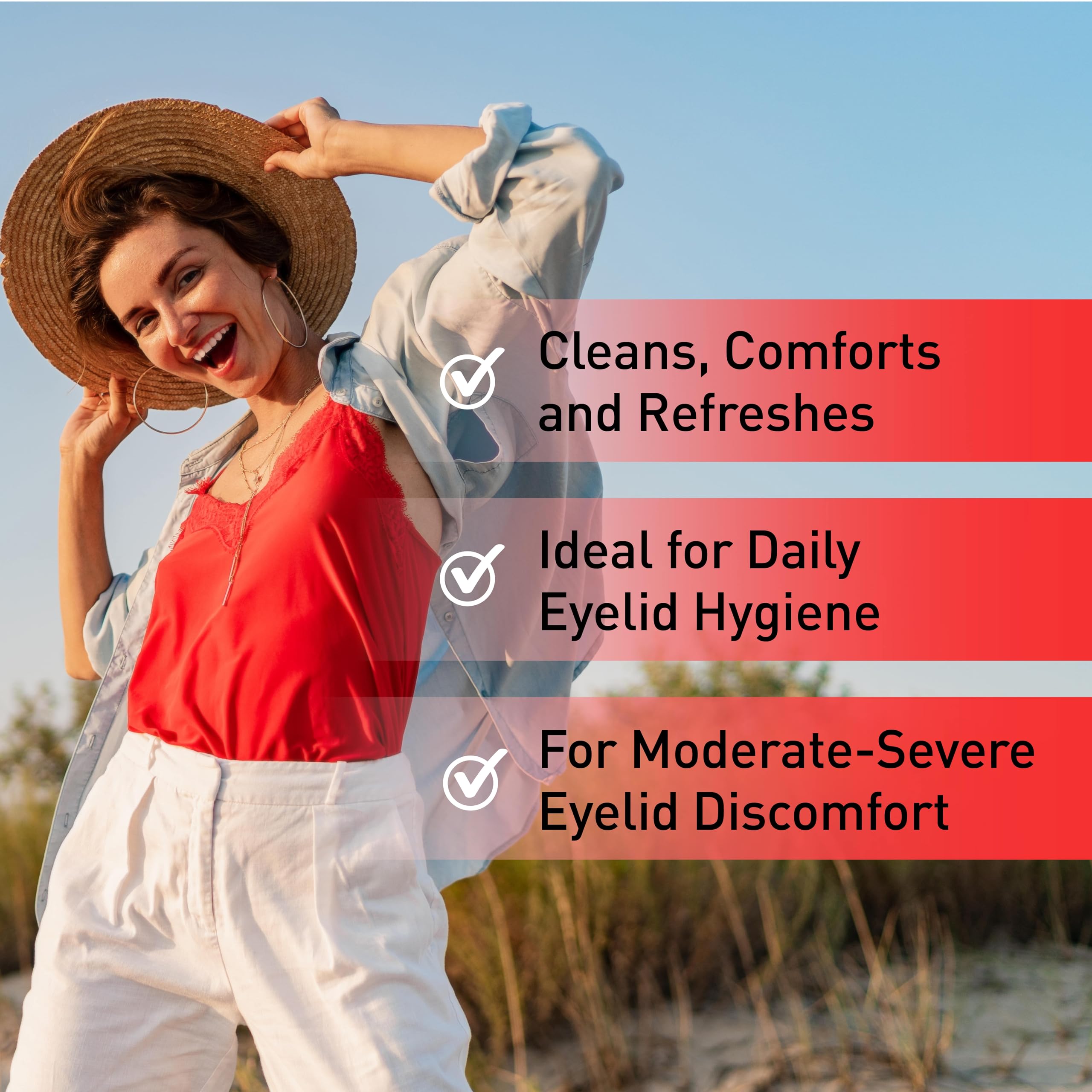 Hand holding OCuSOFT Lid Scrub PLUS pad ready for daily eye care routine.
