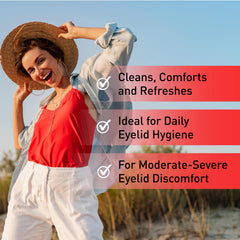 Hand holding OCuSOFT Lid Scrub PLUS pad ready for daily eye care routine.