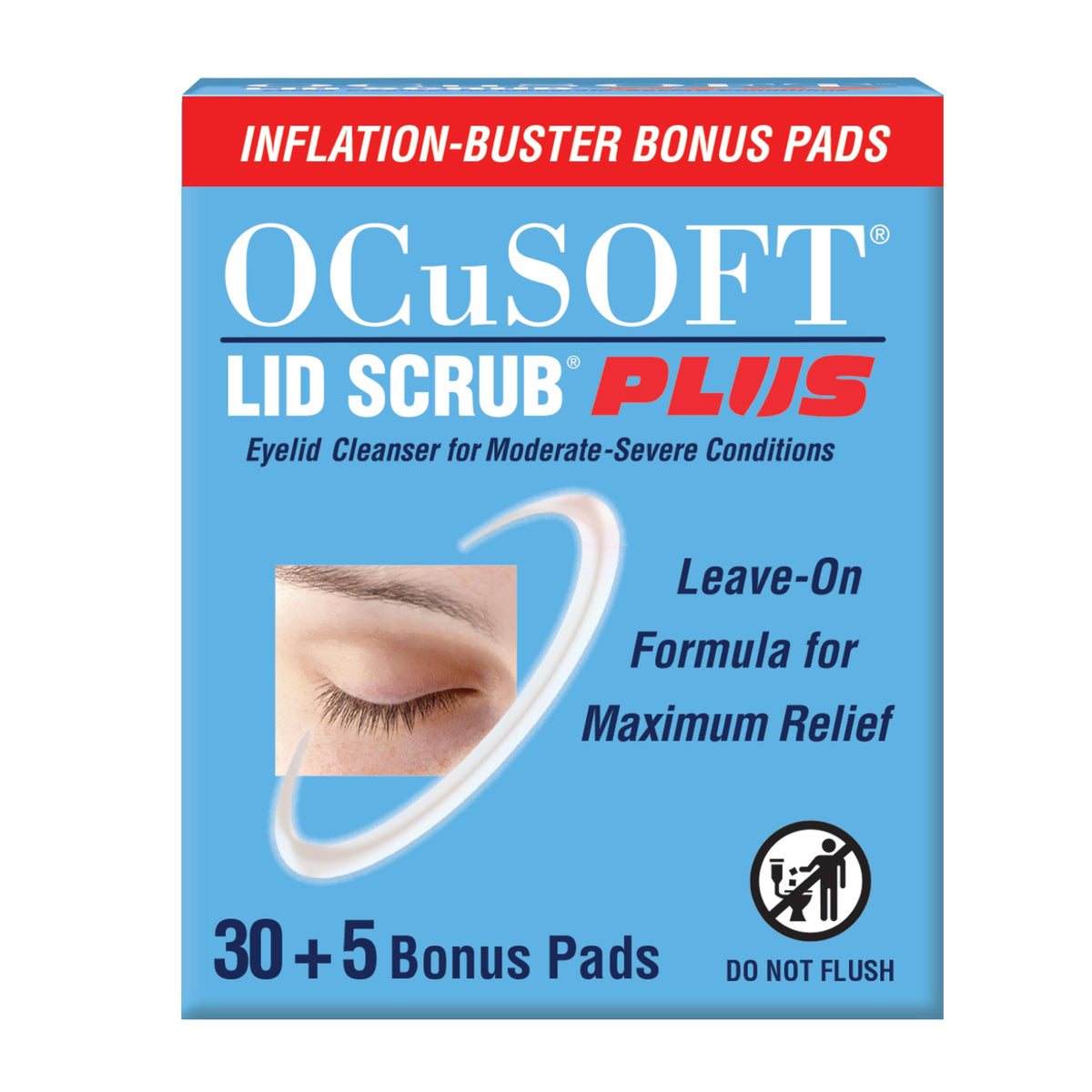 OCuSOFT Lid Scrub PLUS packaging shows 35-count box of pre-moistened eyelid wipes for convenience.