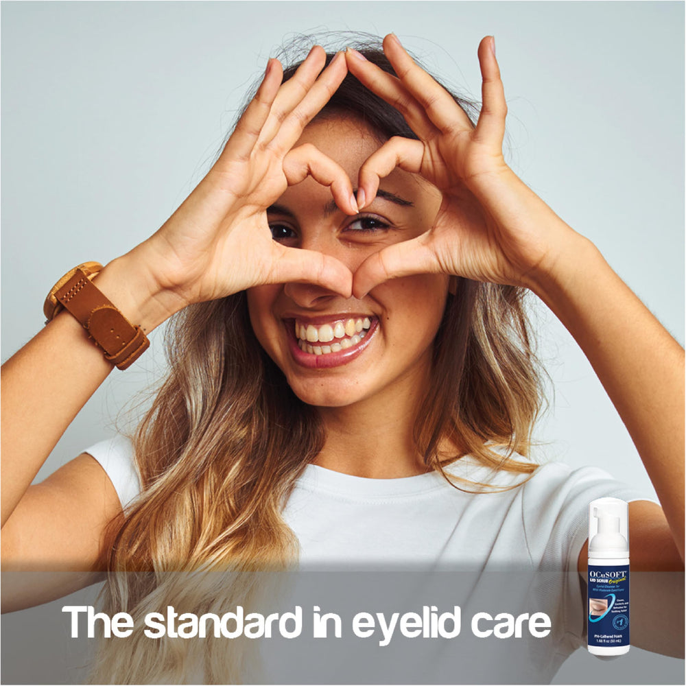 OCuSOFT Eyelid Cleanser for contact lens wearers shown with comfortable wear after cleaning