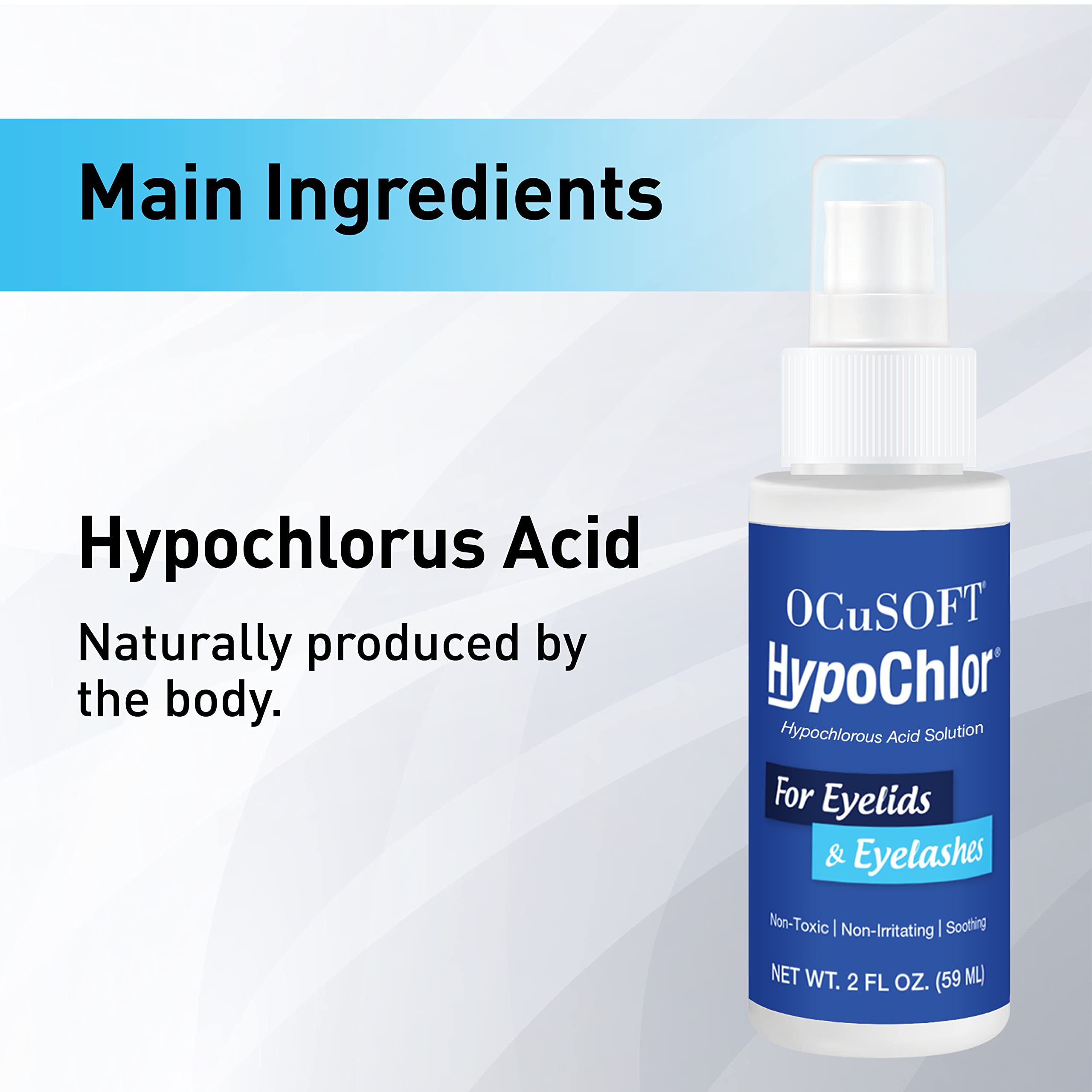 OCuSOFT HypoChlor spray near eyes supports gentle debris removal.