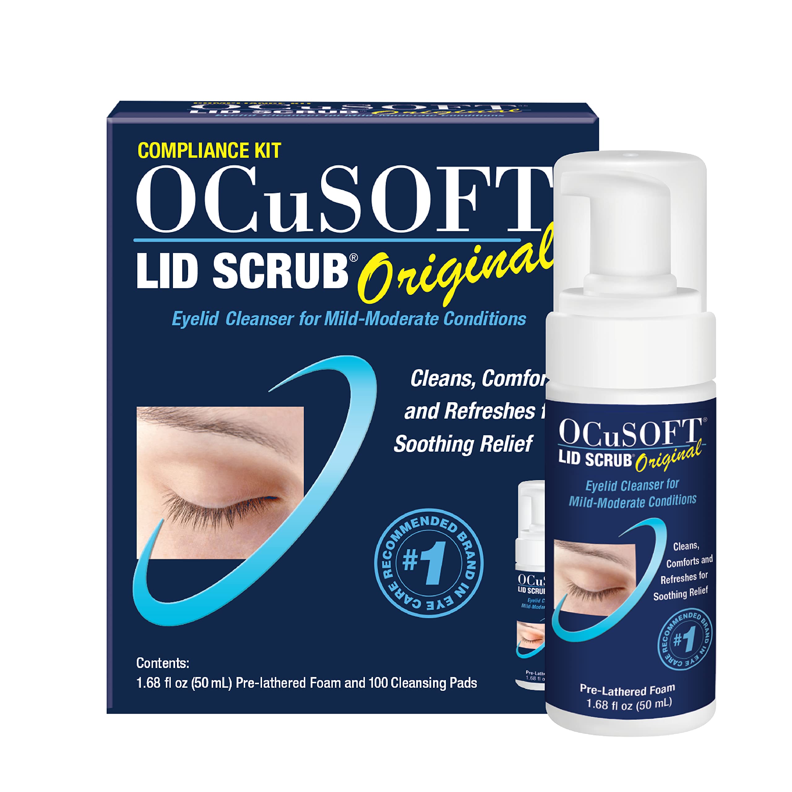 OCuSOFT Lid Scrub Original foaming pump enables easy daily eyelid cleansing.